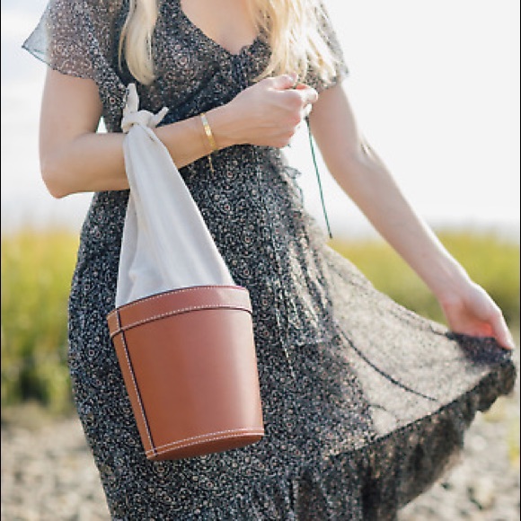Staud Britt Linen & Leather Brown Bucket Bag - Picture 4 of 15